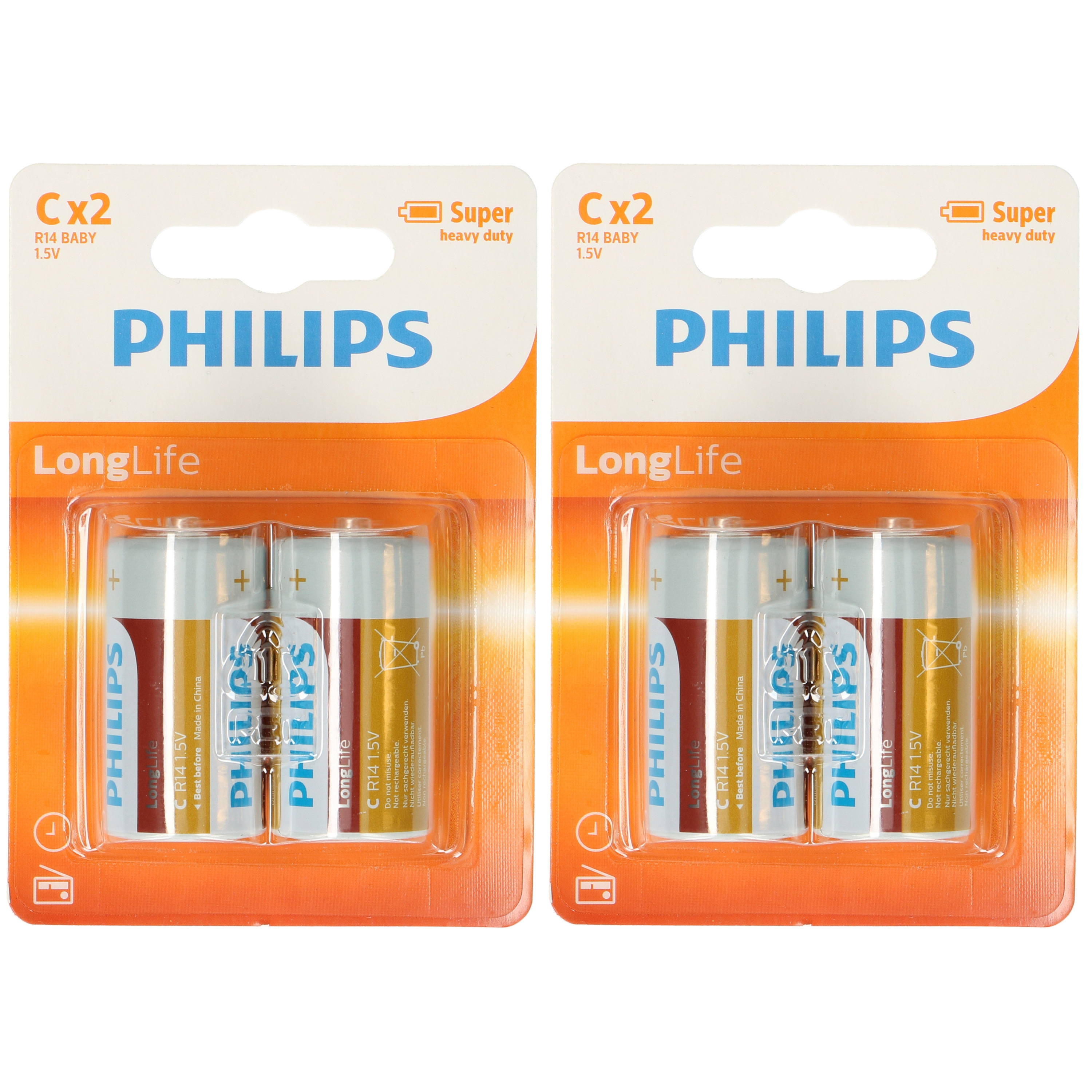 10 Philips Long Life batterijen LR14 C 1,5 V