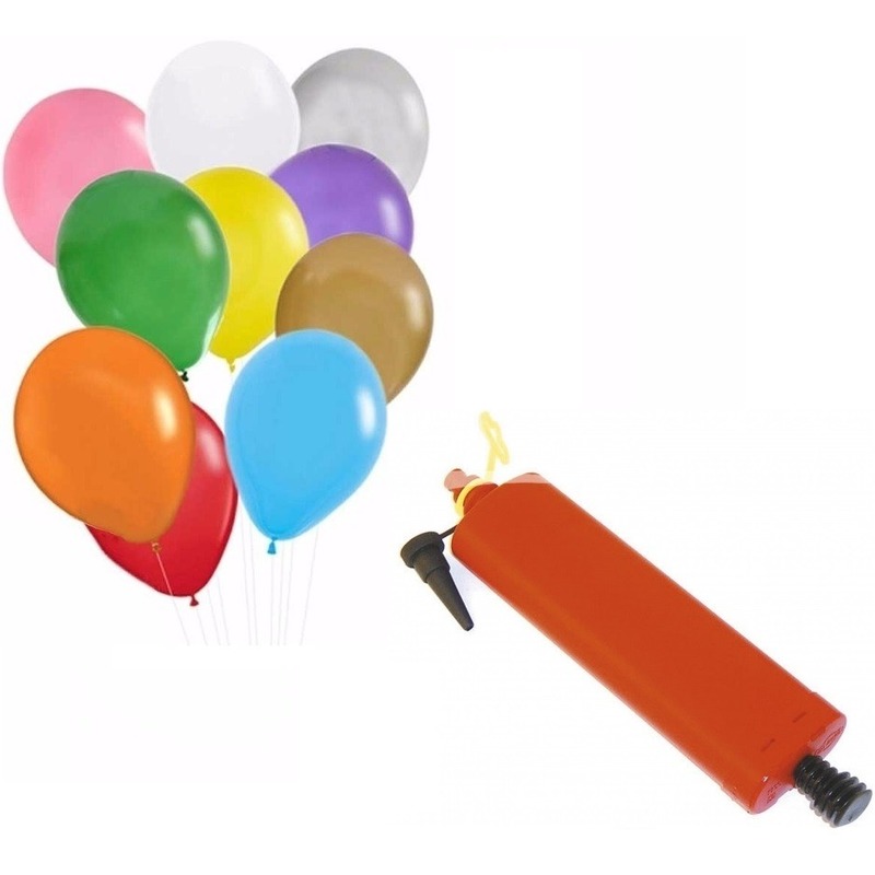 100 Gekleurde ballonnen met ballonnenpomp -