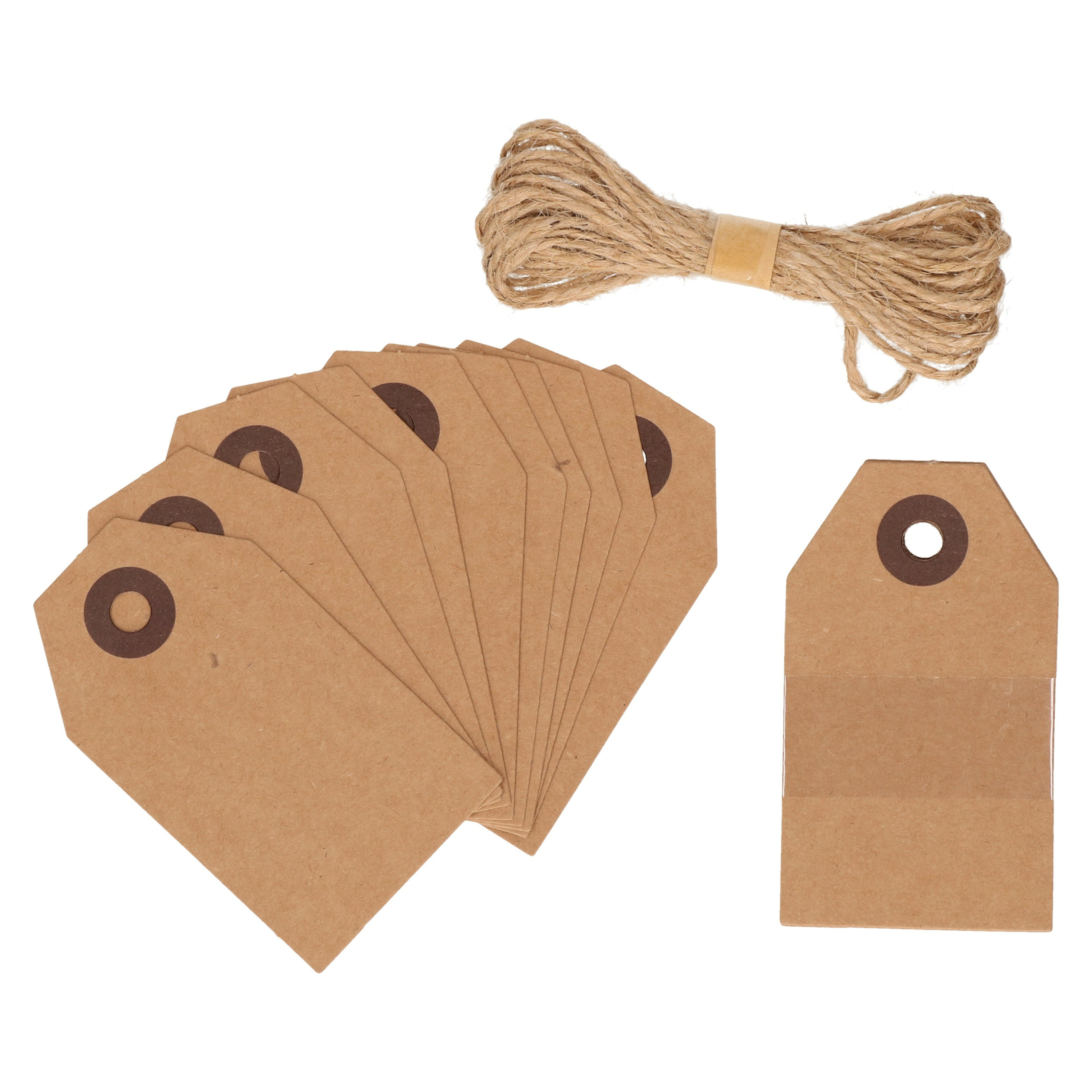 100x Cadeau tags-labels kraftpapier-karton aan jute touw 7 cm