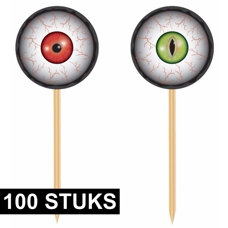 100x Horror halloween cocktailprikkers met oogbollen