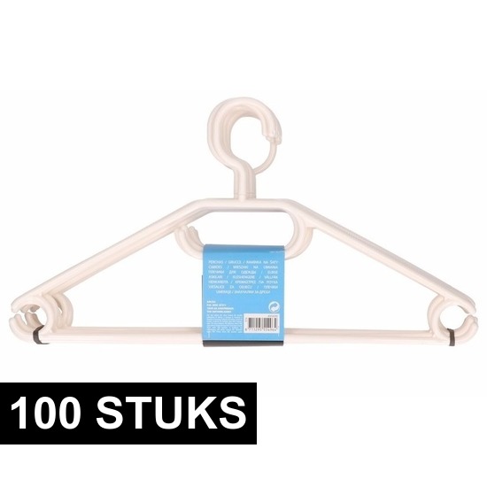 100x Plastic kledinghangers wit