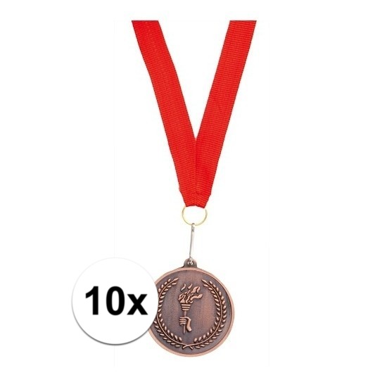 10x Bronzen medailles derde prijs aan rood lint