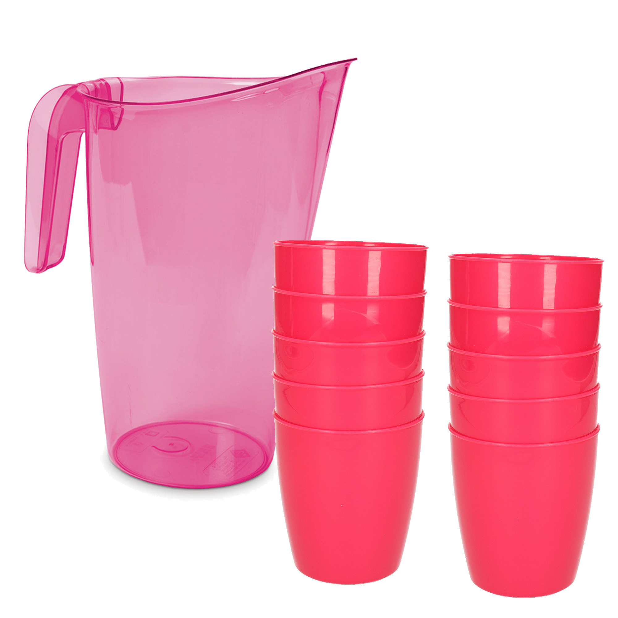 10x kunststof drinkbekers 300 ML met schenkkan set roze van 1.75 liter - Indoor/outdoor