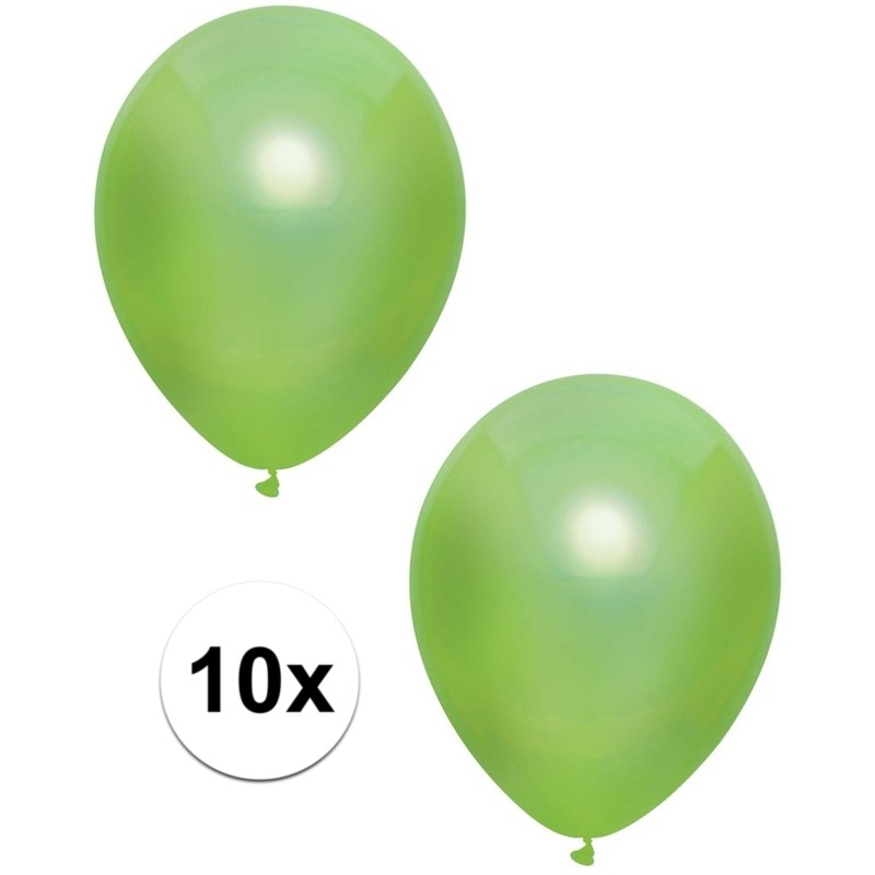 10x Lichtgroene metallic ballonnen 30 cm Verjaardag thema feestartikelen-versiering