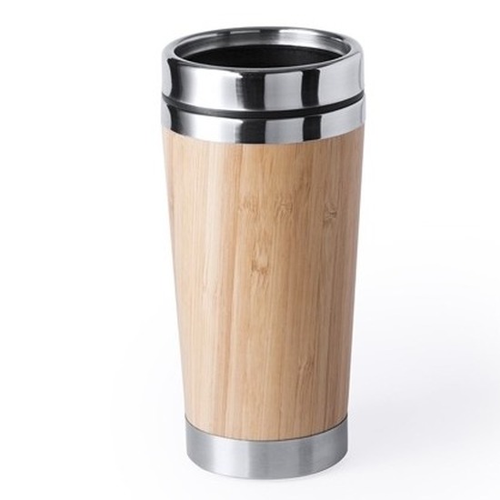 10x Luxe bamboe-RVS reis beker voor koffie of thee 500 ml