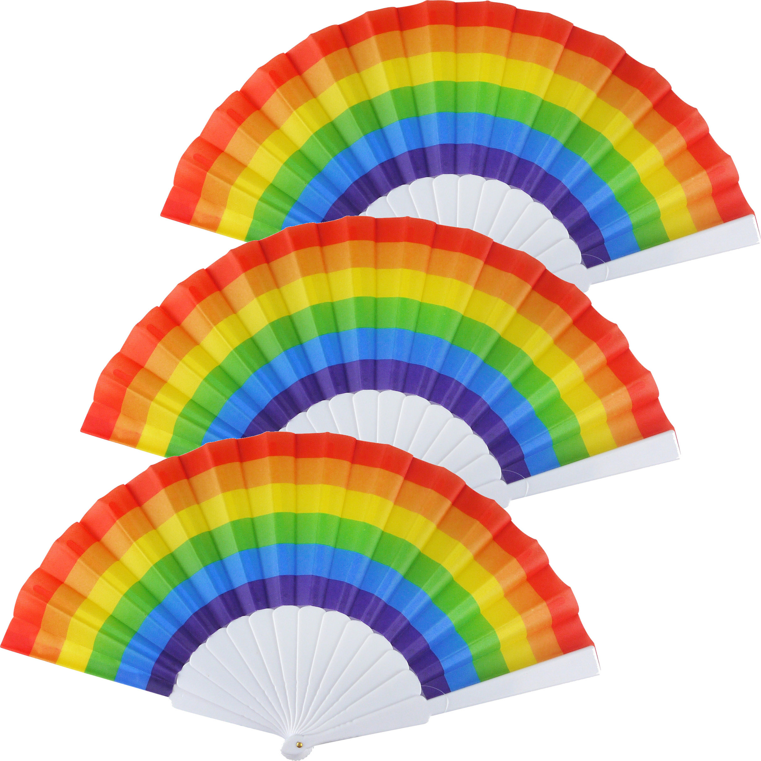 10x Spaanse hand waaiers regenboog/rainbow/pride vlag 14 x 23 cm