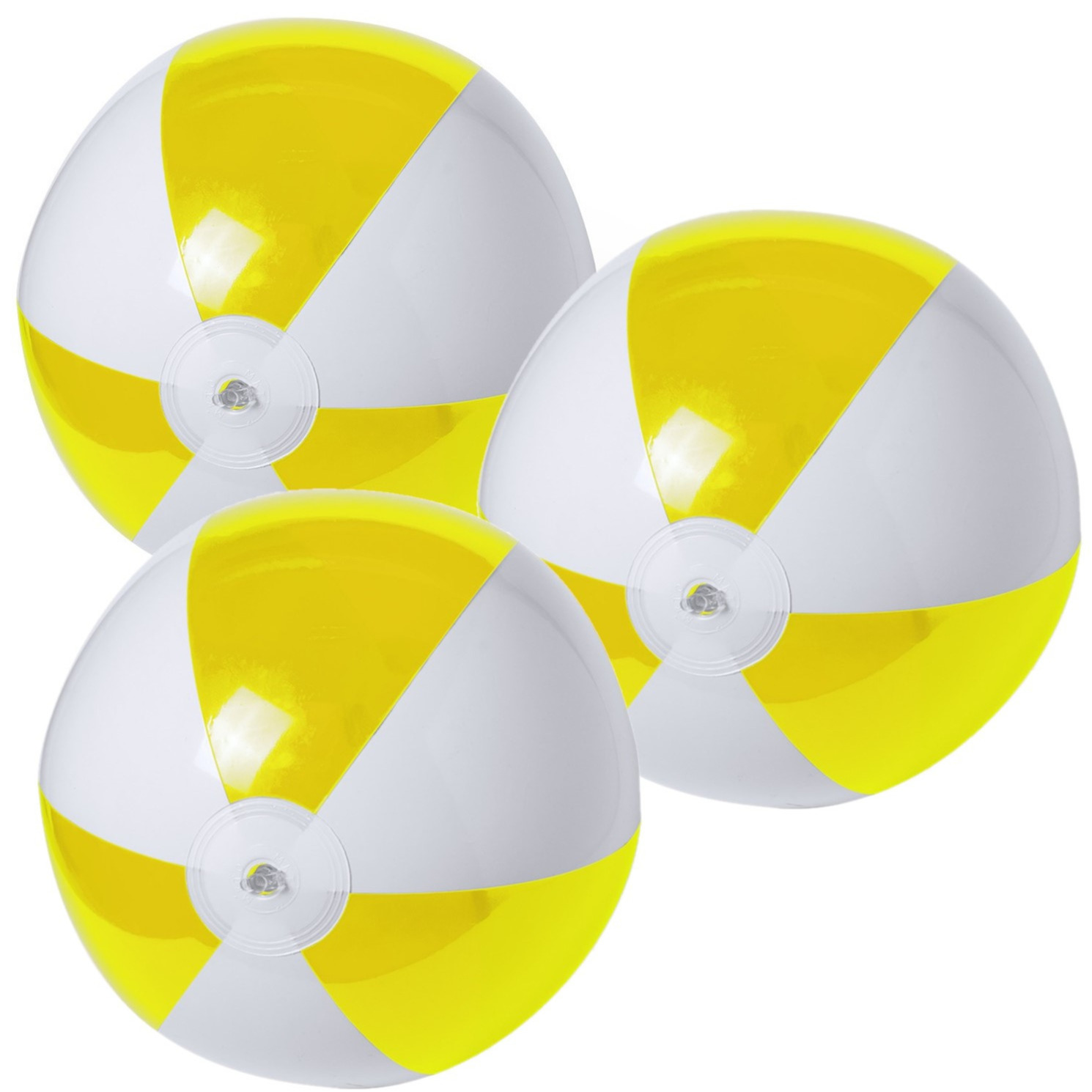 10x stuks opblaasbare strandballen plastic geel-wit 28 cm