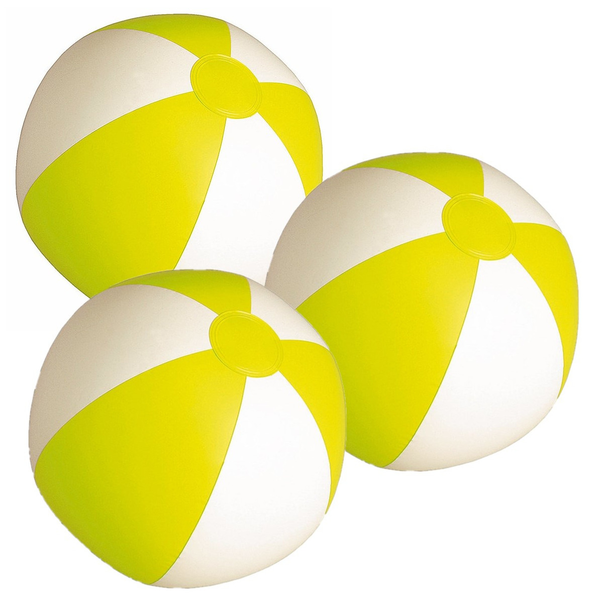 10x stuks opblaasbare zwembad strandballen plastic geel/wit 28 cm -