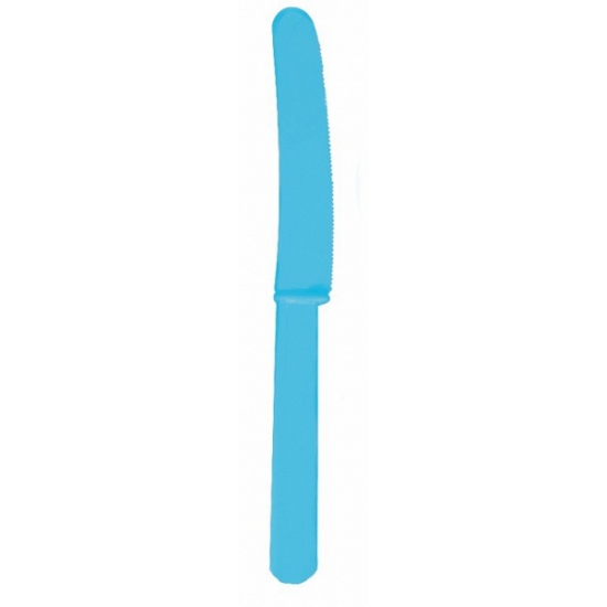 10x stuks plastic party bestek messen turquoise blauw 17 cm -