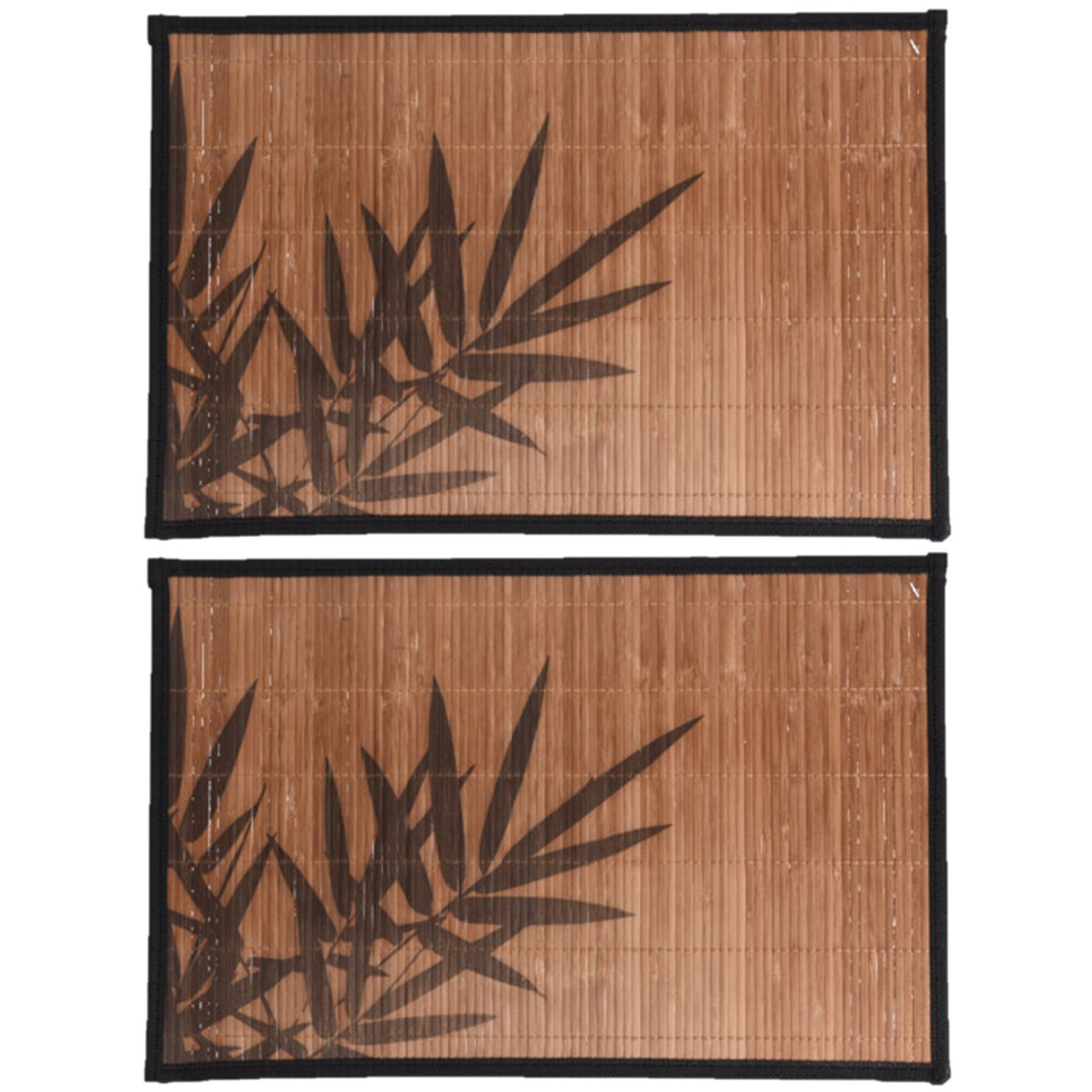 10x stuks rechthoekige placemat 30 x 45 cm bamboe bruin met zwarte bamboe print 2