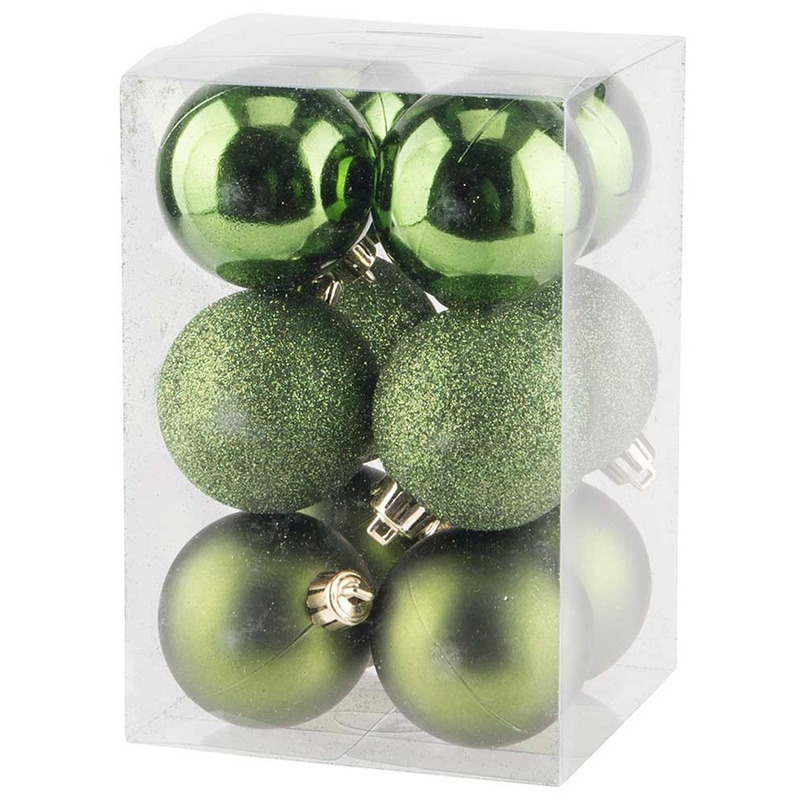 12x Appelgroene kerstballen 6 cm kunststof mat/glans -