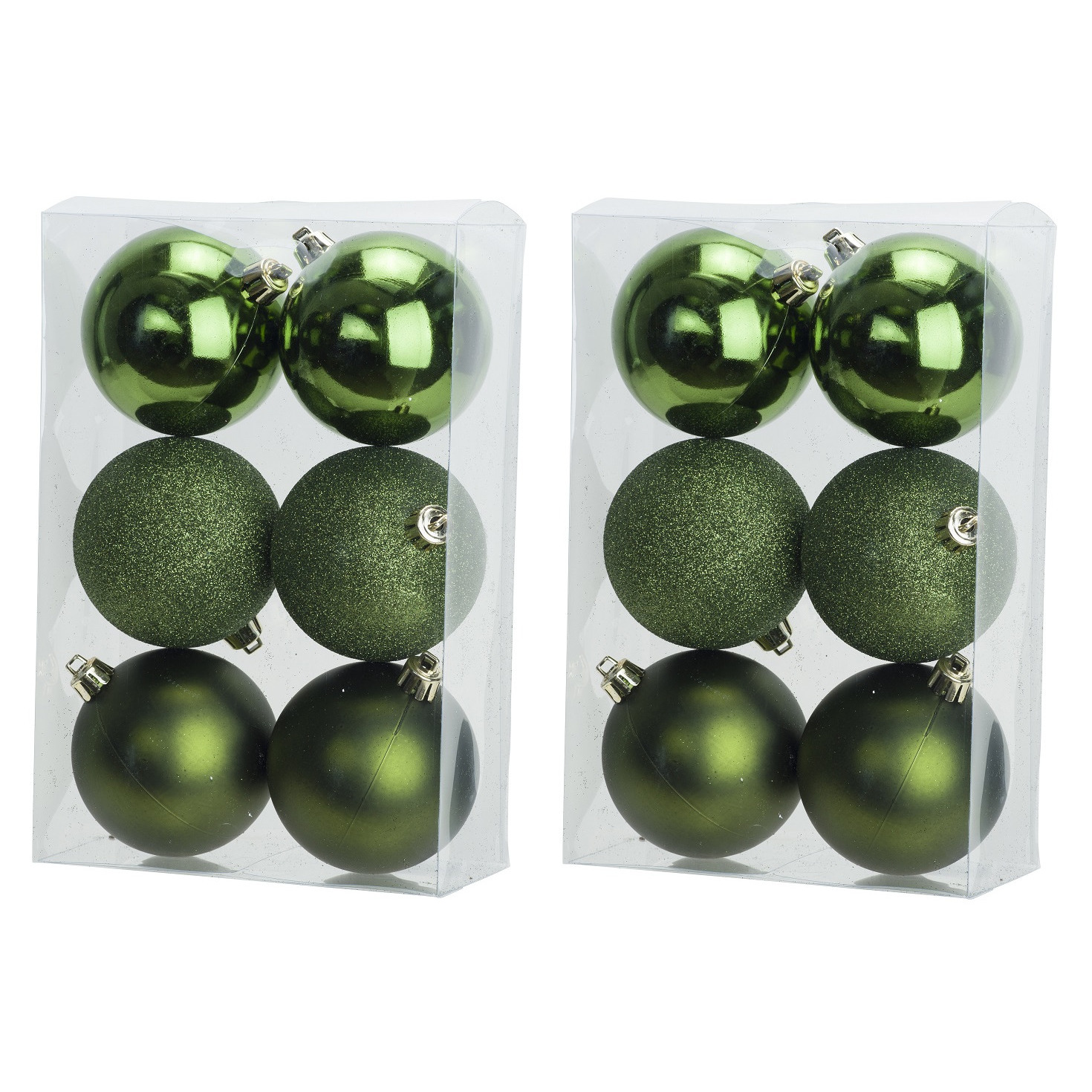 12x Appelgroene kerstballen 8 cm kunststof mat/glans/glitter -
