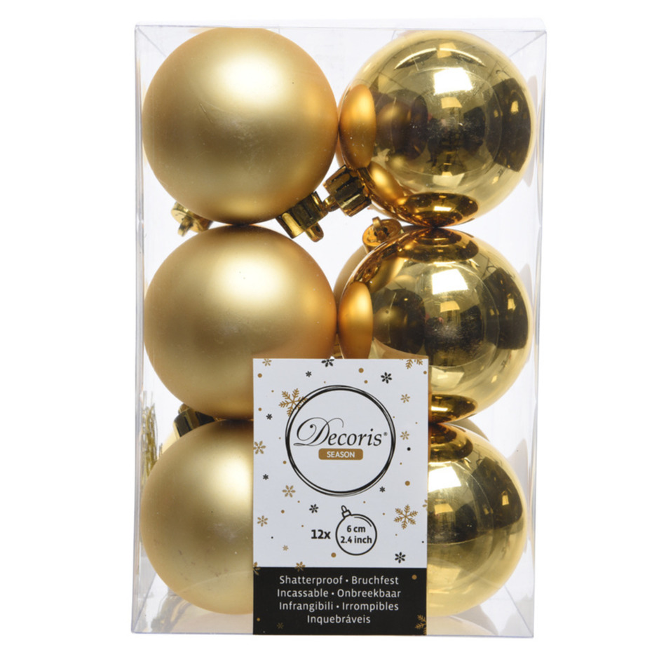 12x Gouden kerstballen 6 cm kunststof mat-glans
