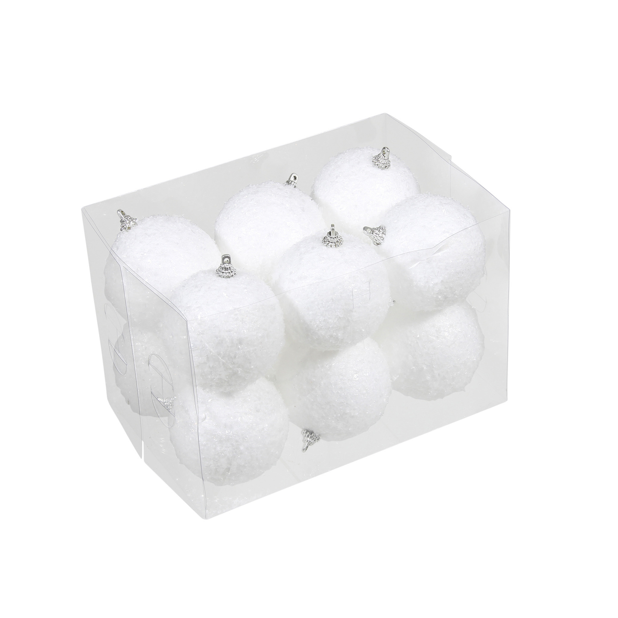 12x Kleine kunststof kerstballen met sneeuw effect wit 7 cm
