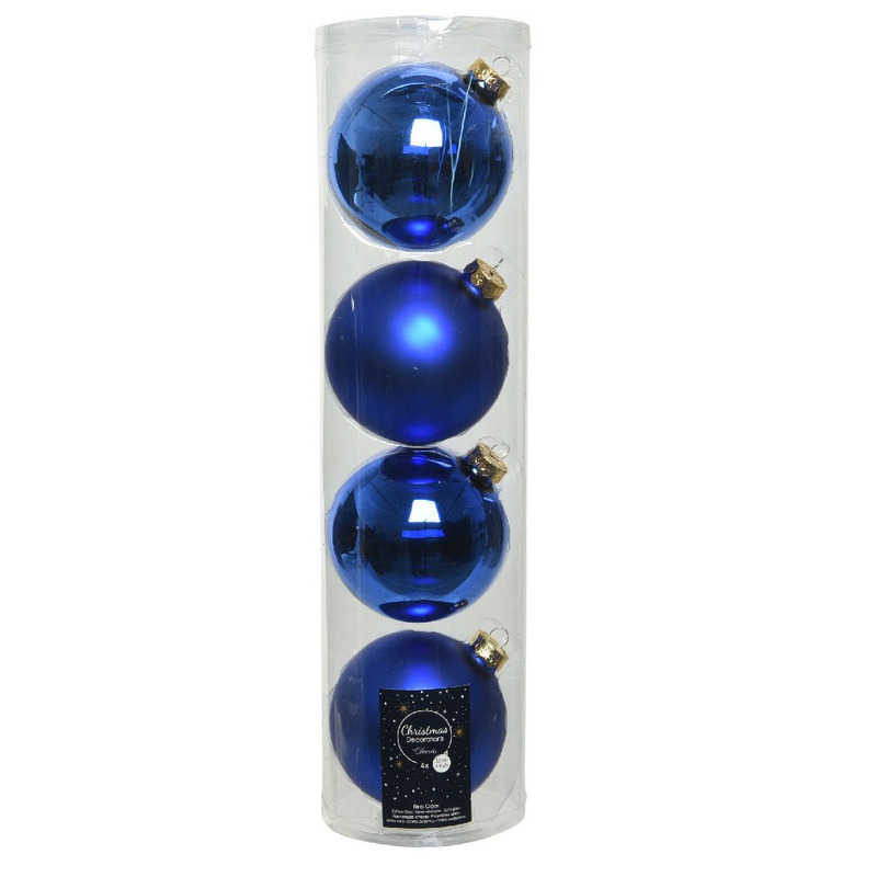 12x Kobalt blauwe glazen kerstballen 10 cm glans en mat -