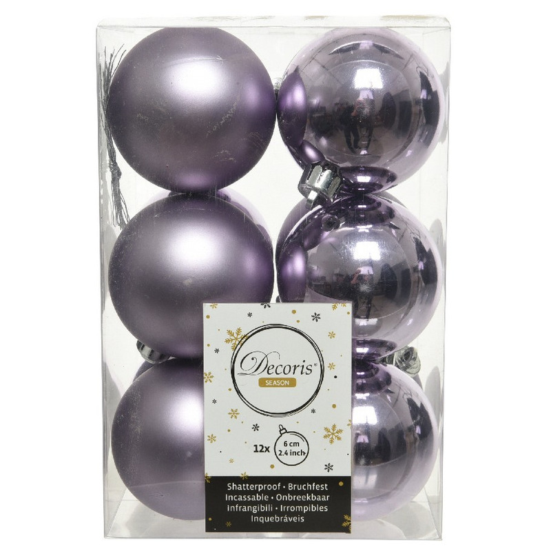 12x Lila paarse kerstballen 6 cm kunststof mat-glans