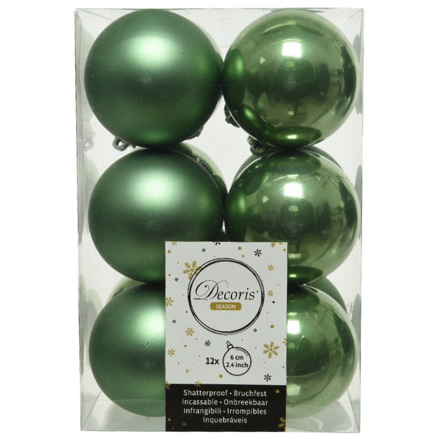 12x Salie groene kerstballen 6 cm kunststof mat-glans