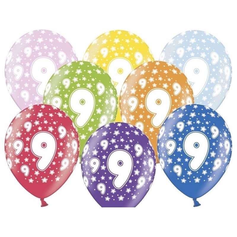 12x stuks ballonnen 9 jaar thema met sterretjes