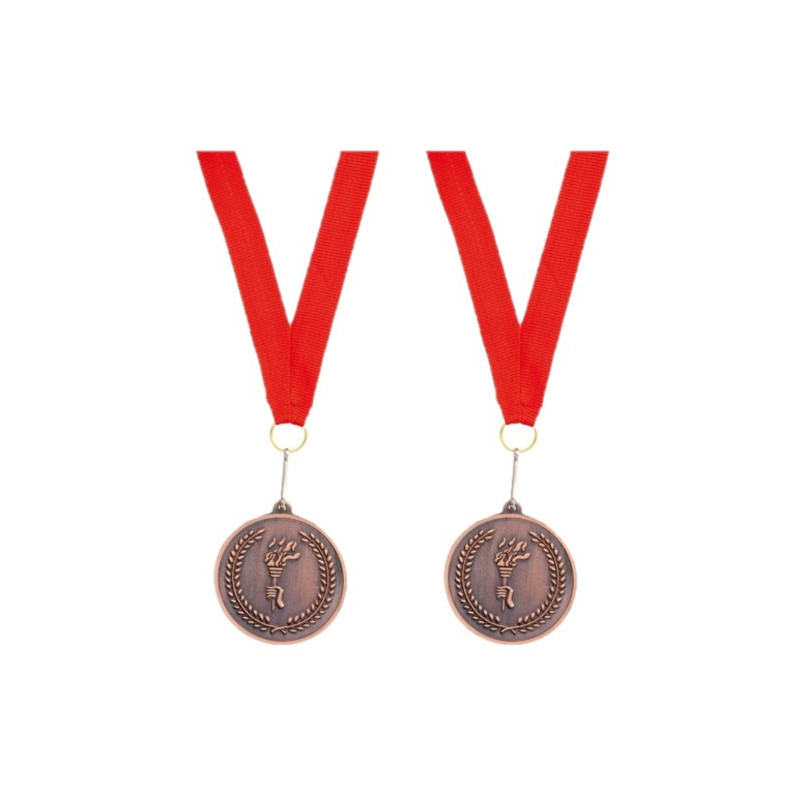 12x stuks bronzen medaille derde prijs aan rood lint
