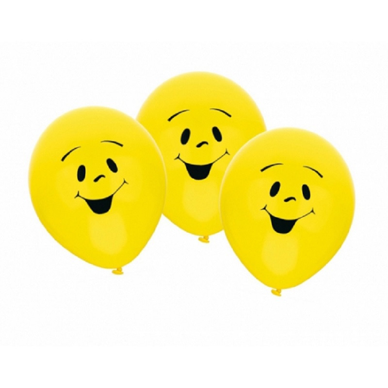 12x stuks gele Party ballonnen smiley emoticons thema