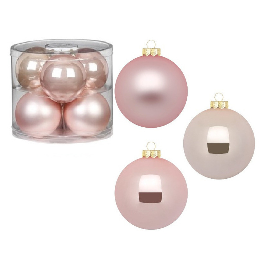 12x stuks glazen kerstballen 10 cm parel roze glans en mat - Kerstboomversiering donkergroen