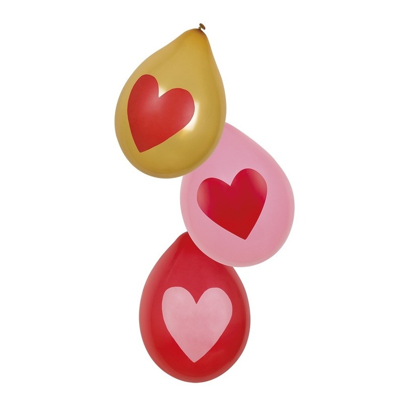 12x stuks hartjes ballonnen Rood, roze en goud 30 cm -