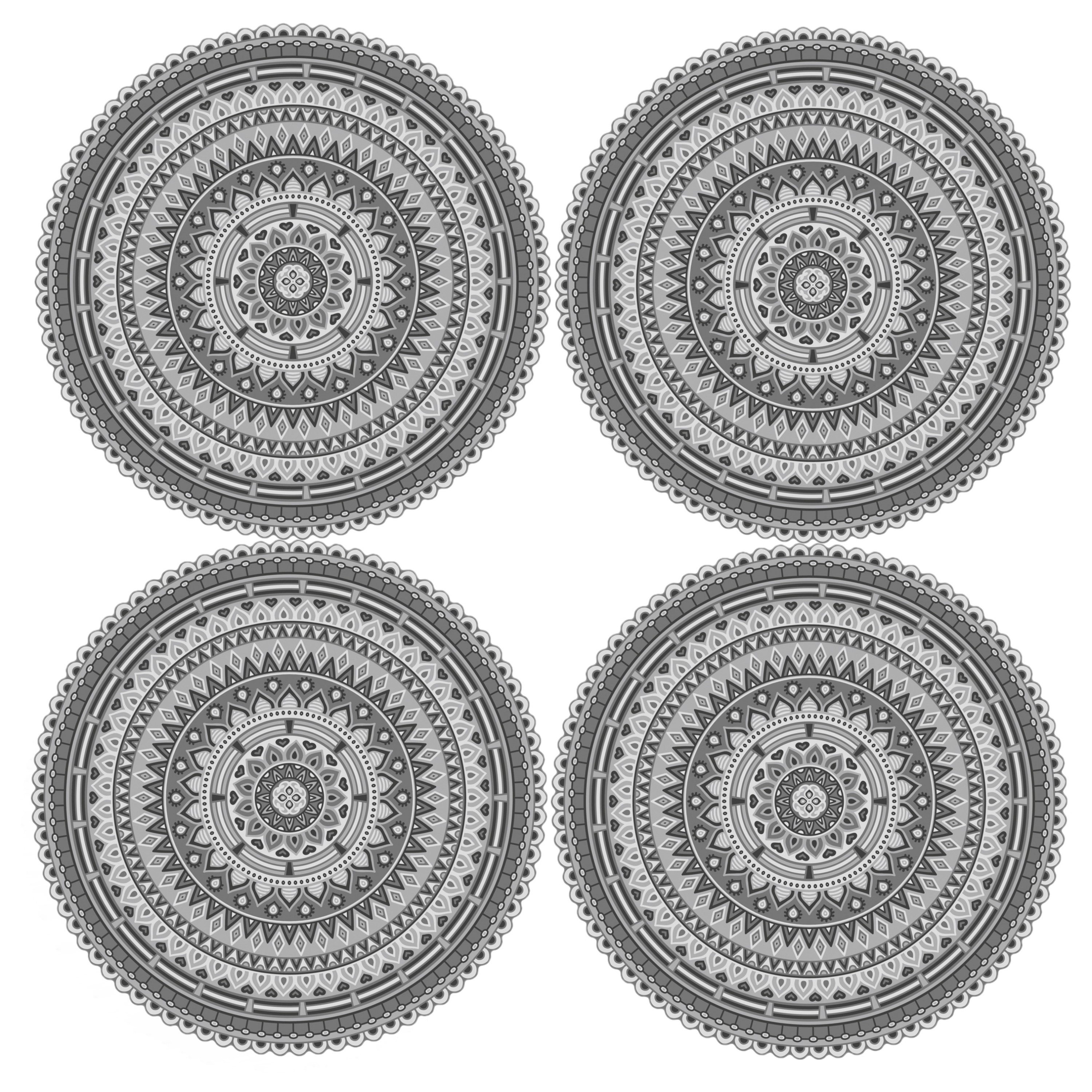 Contento 12x stuks Ibiza stijl ronde placemats van vinyl D38 cm grijs -