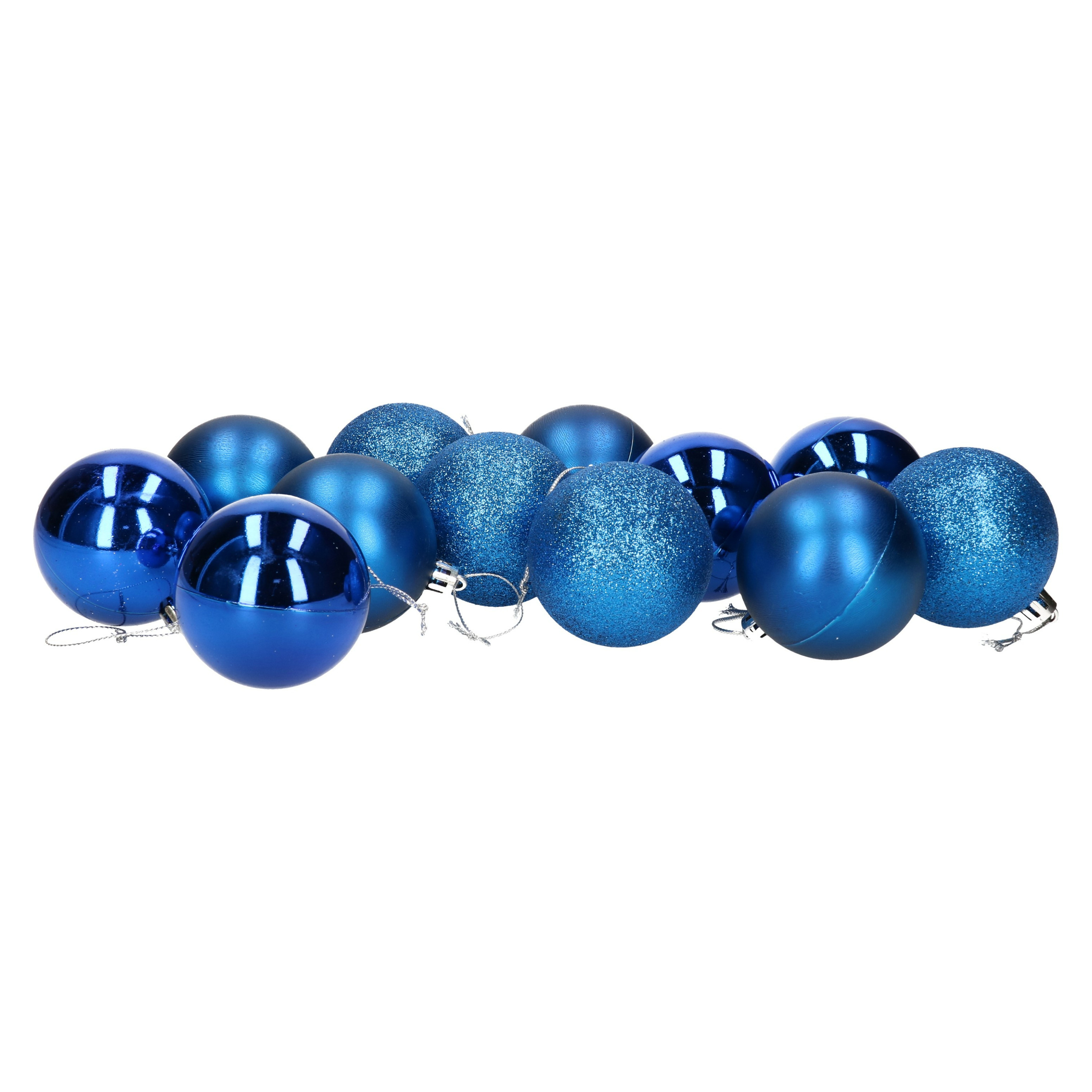 12x stuks kerstballen blauw mix van mat-glans-glitter kunststof 6 cm