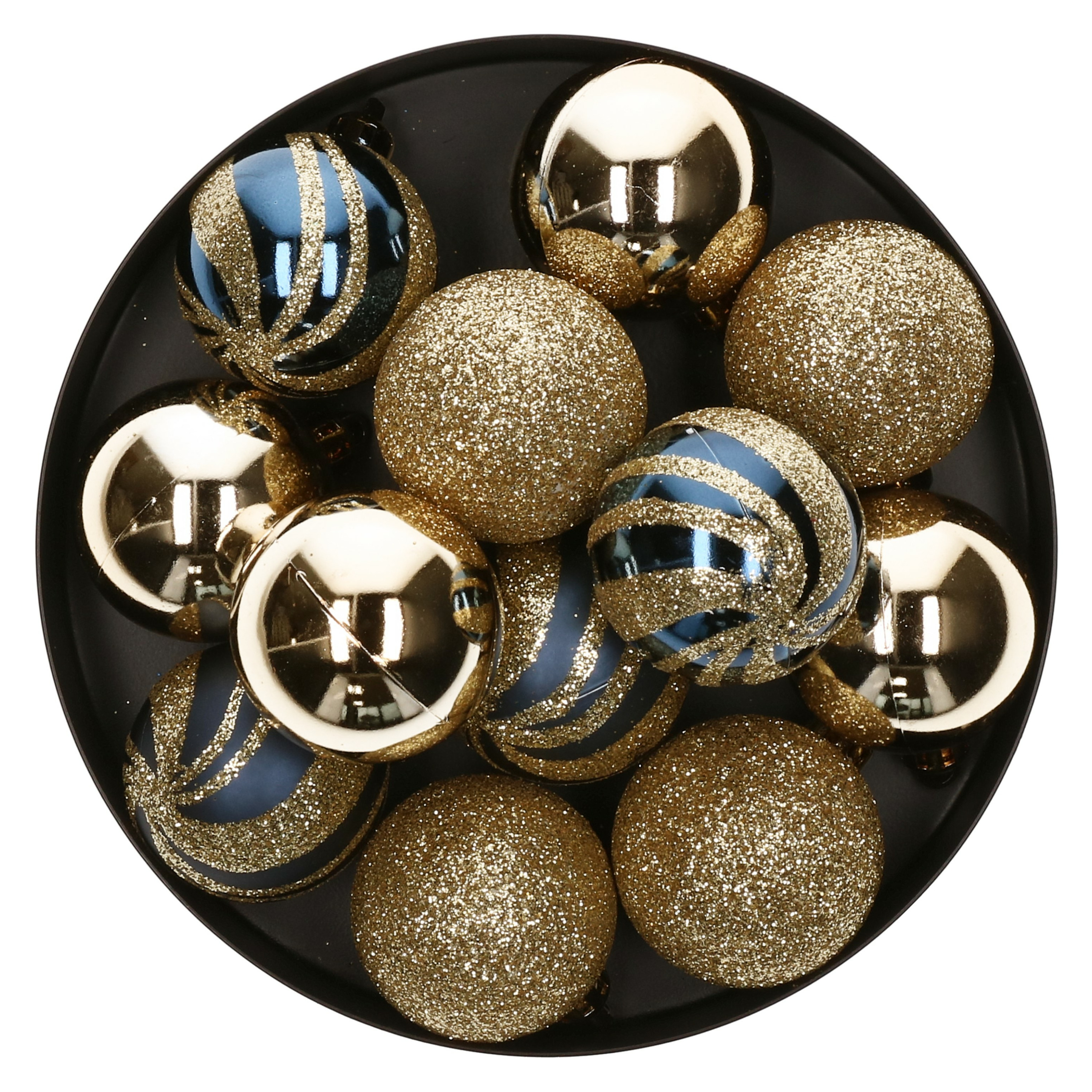 12x stuks kerstballen mix goud-blauw glans-mat-glitter kunststof 4 cm
