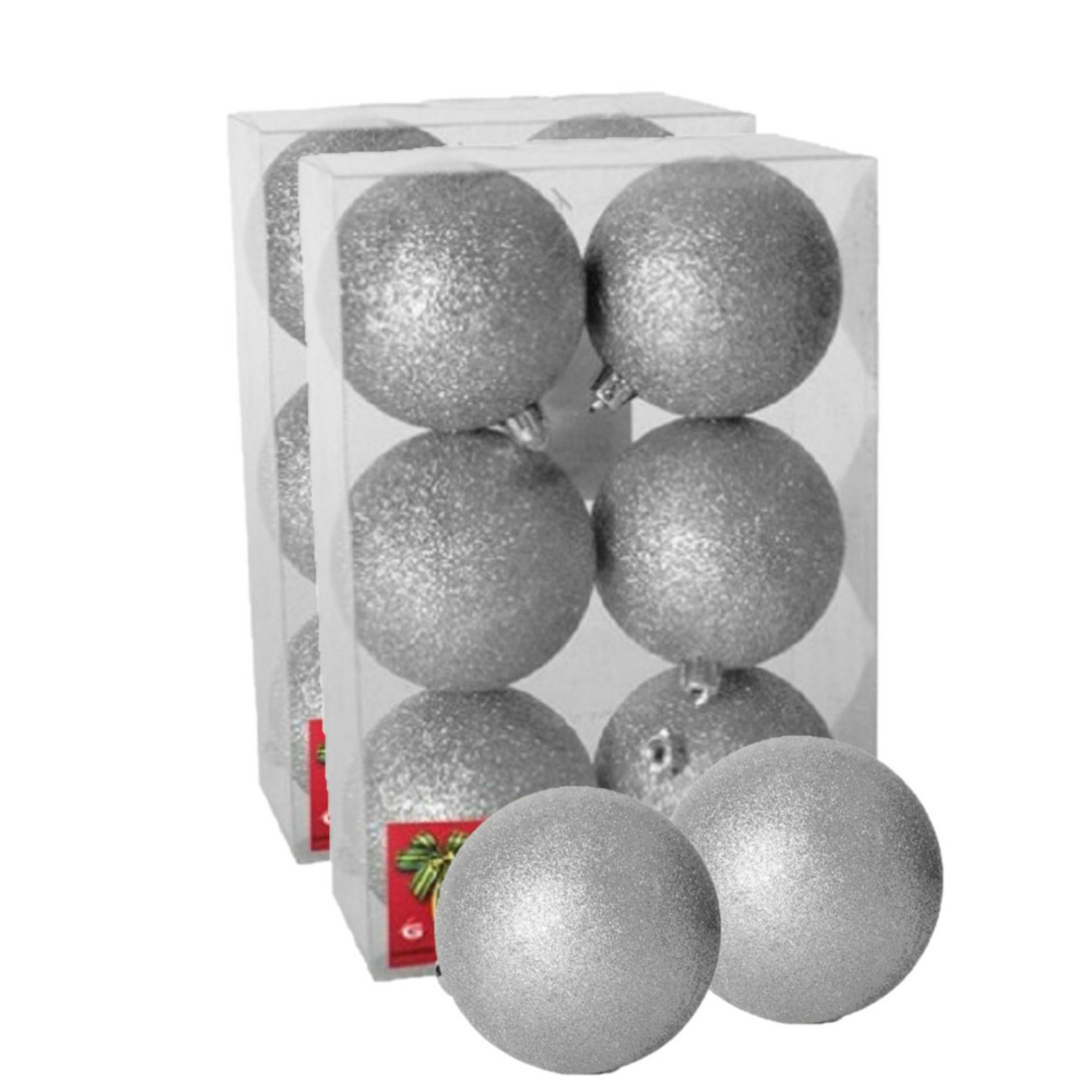 12x stuks kerstballen zilver glitters kunststof 4 cm