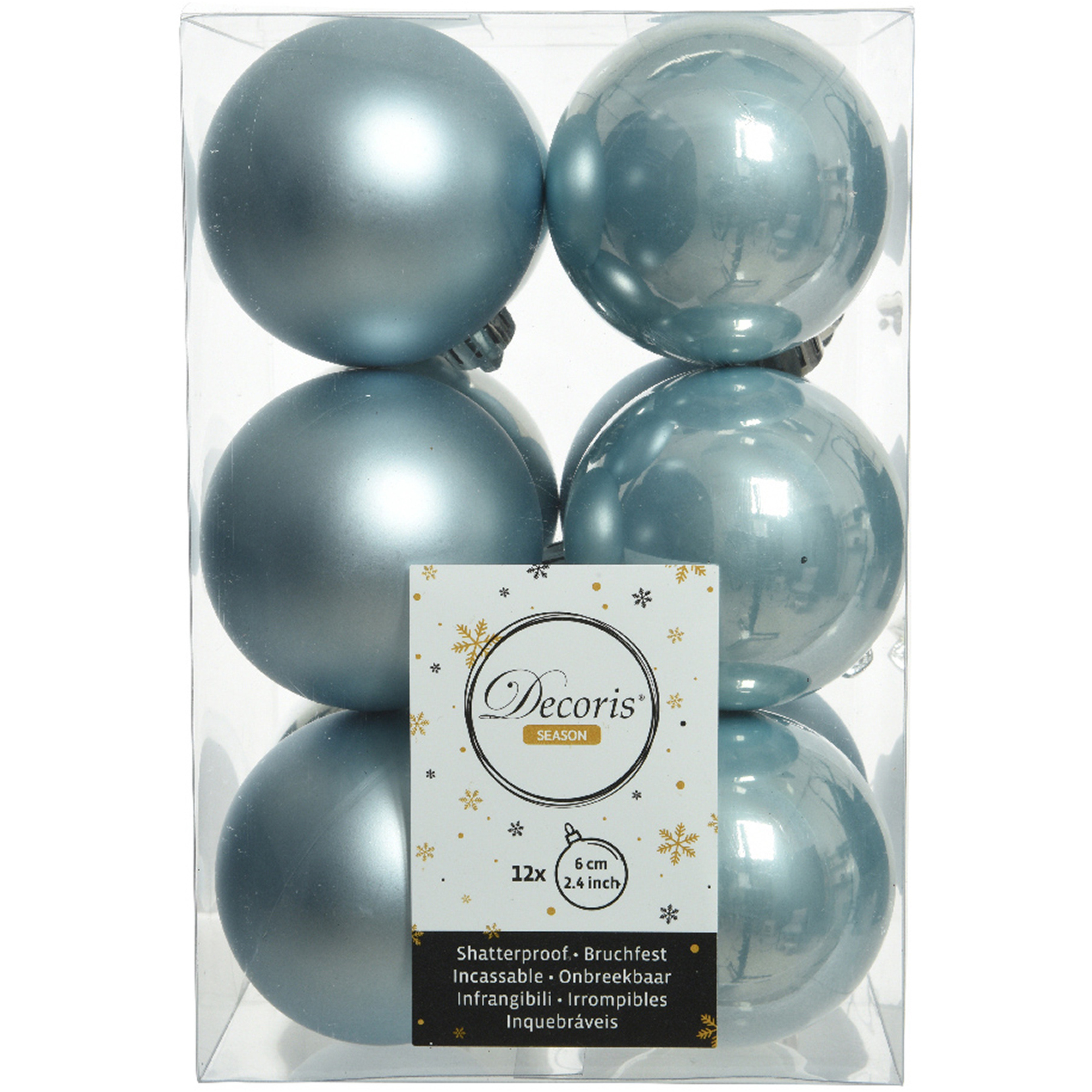 12x stuks kunststof kerstballen lichtblauw 6 cm glans-mat