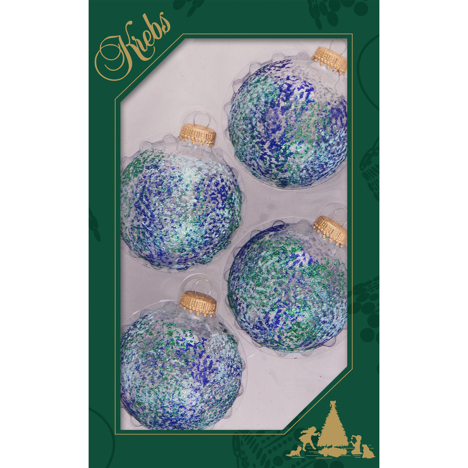 12x stuks luxe glazen kerstballen 7 cm transparant met blauwe glitters