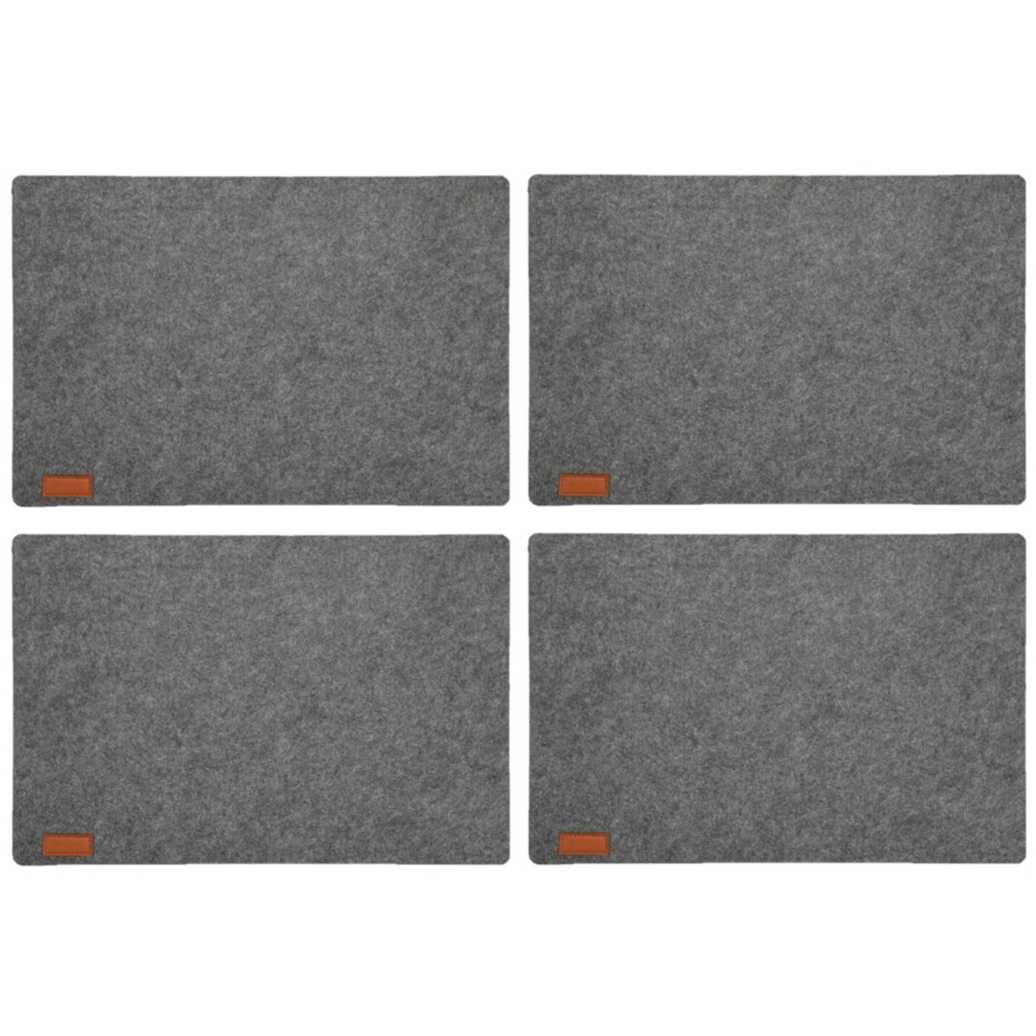 Cepewa 12x stuks rechthoekige placemats met ronde hoeken polyester grijs 30 x 45 cm -