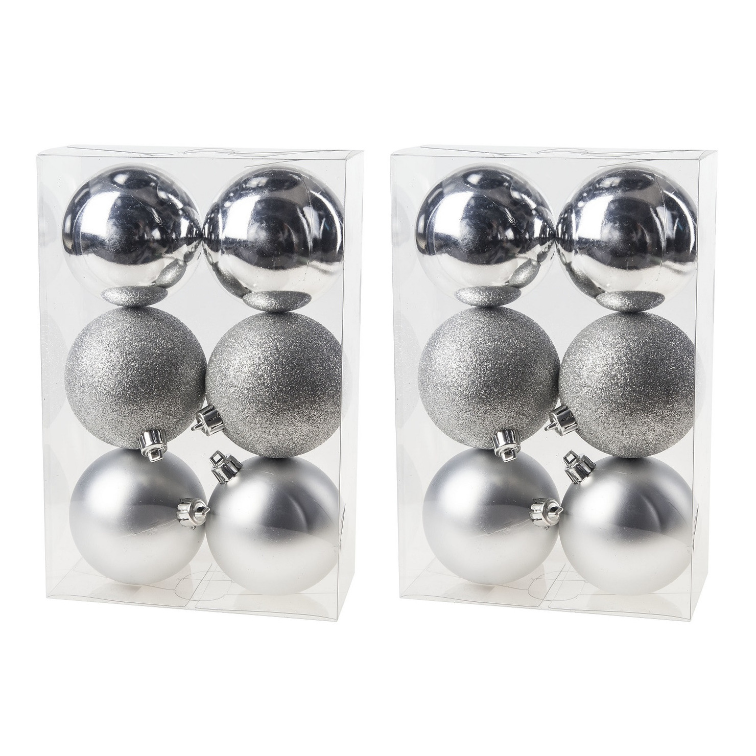 12x Zilveren kerstballen 8 cm kunststof mat-glans-glitter