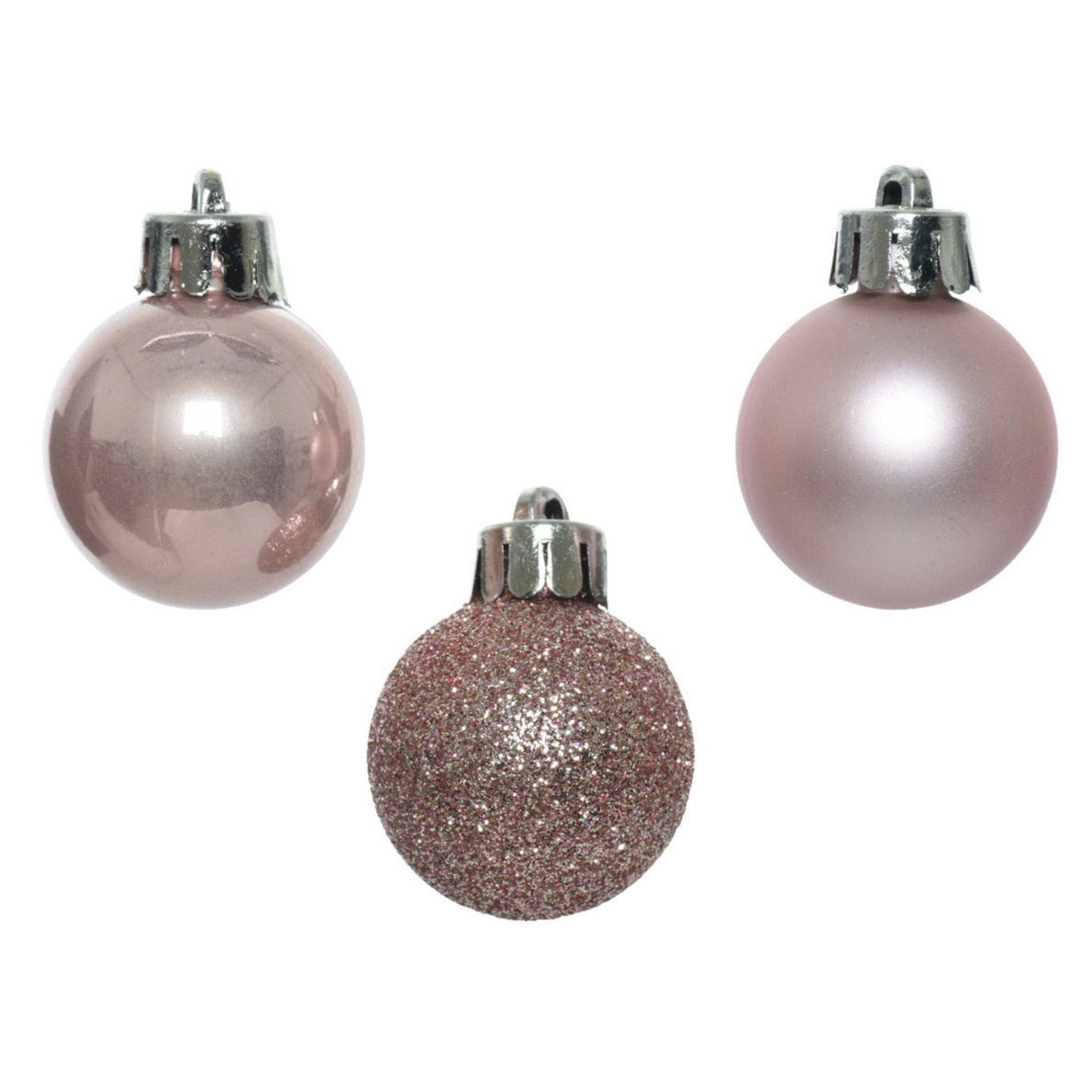 14x stuks kleine kunststof kerstballen lichtroze (blush) 3 cm