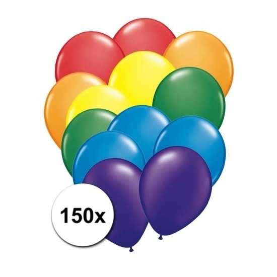 150x Regenboog kleuren ballonnen -