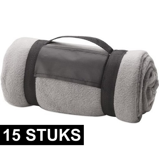 15x Fleece dekens-plaids grijs afneembaar handvat 160 x 130 cm