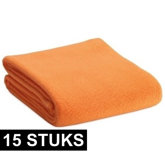 15x Fleece dekens-plaids oranje 120 x 150 cm