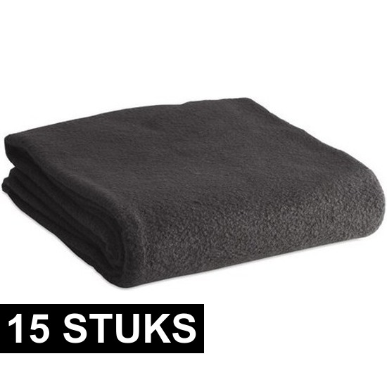 15x Fleece dekens-plaids zwart 120 x 150 cm