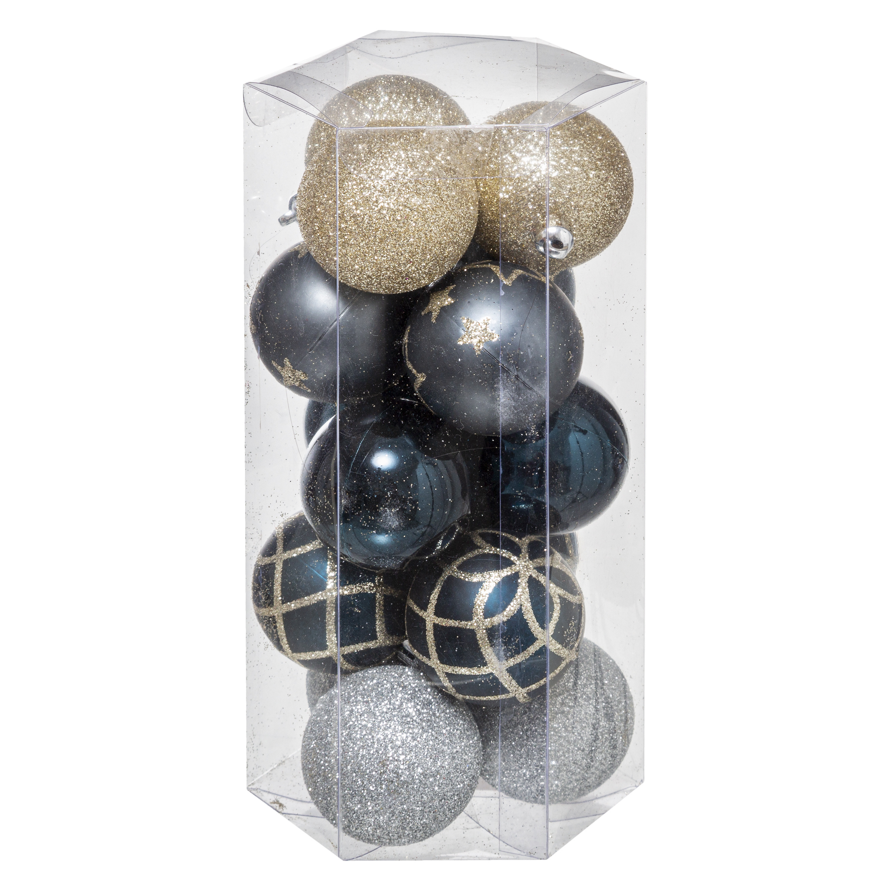 15x stuks kerstballen mix goud-blauw-zilver gedecoreerd kunststof 5 cm