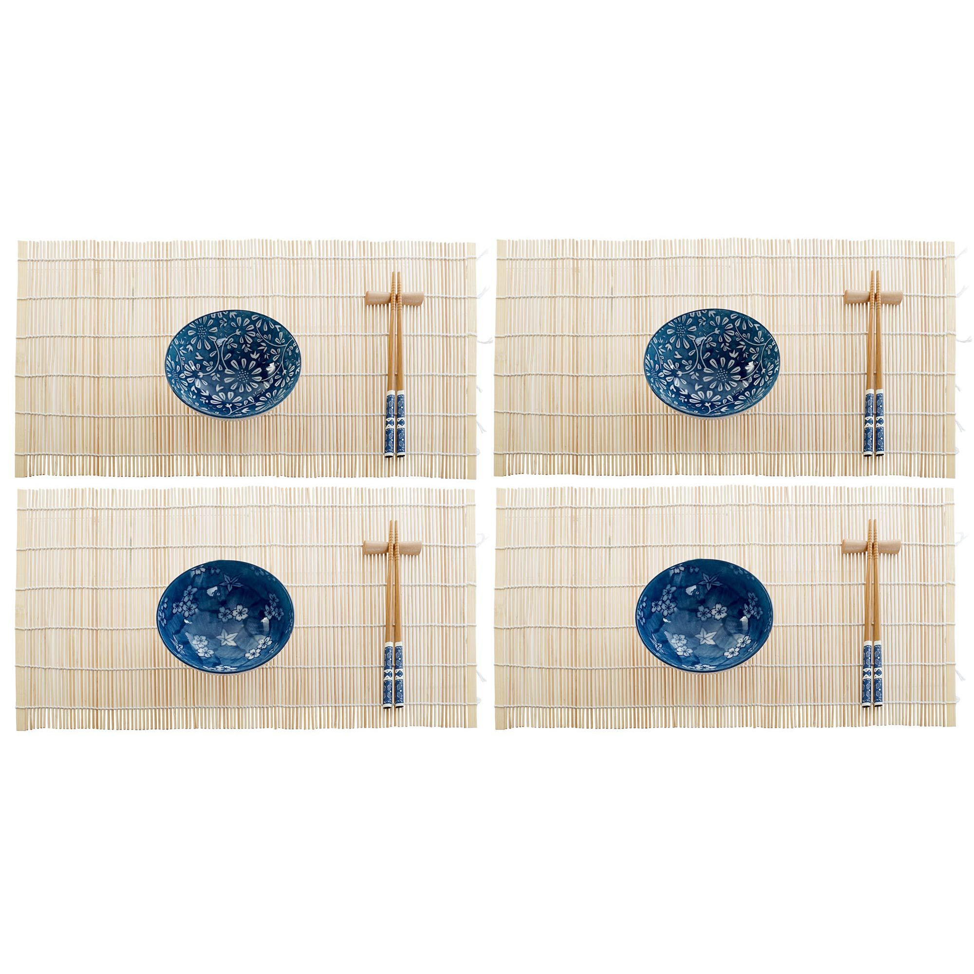 16-delige sushi serveer set keramiek voor 4 personen wit-blauw
