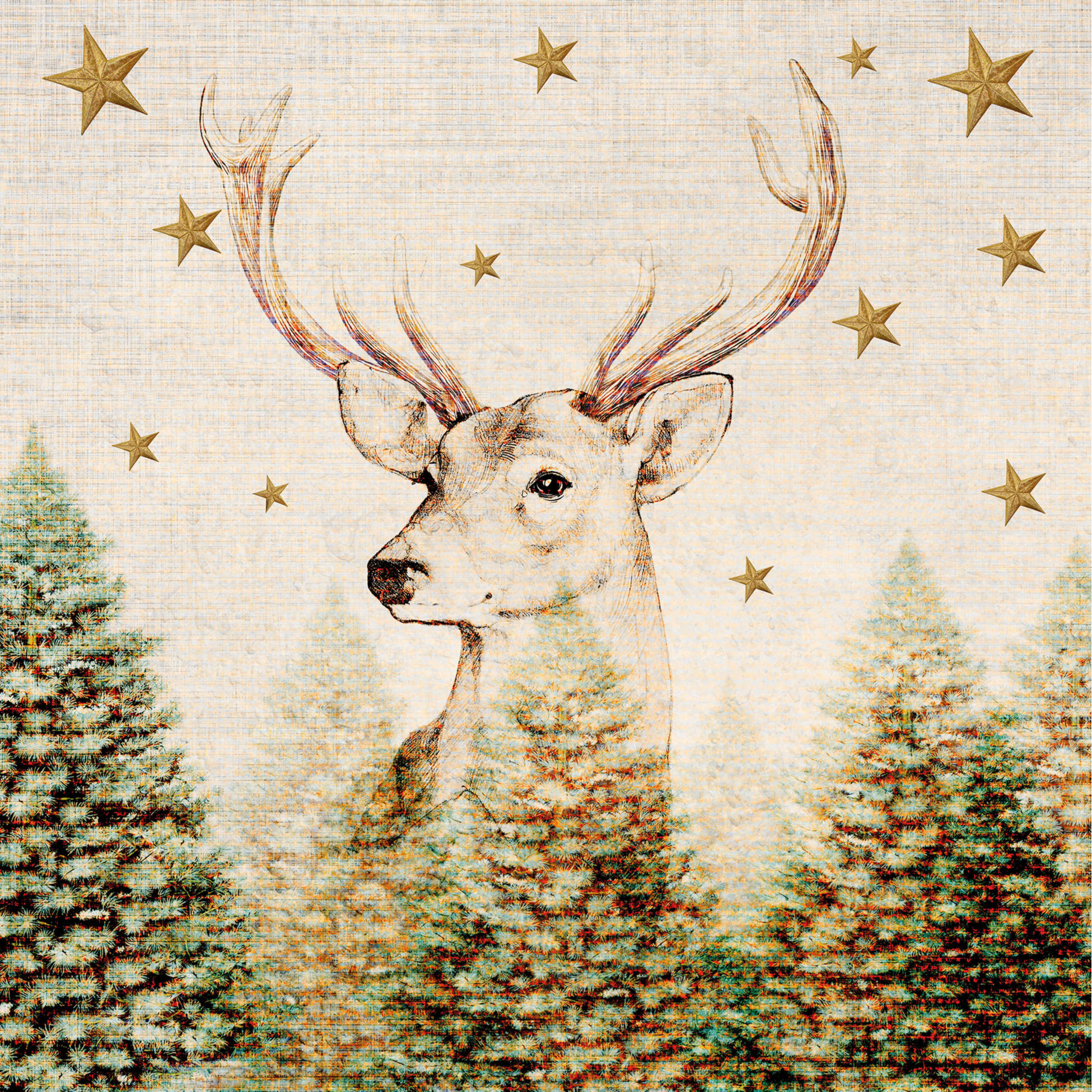 160x Beige kerst thema servetten met rendier 33 x 33 cm