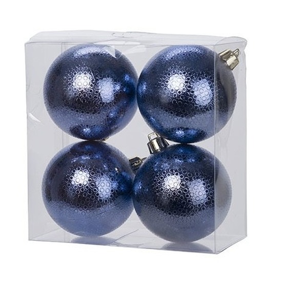 16x Donkerblauwe cirkel motief kerstballen 8 cm kunststof