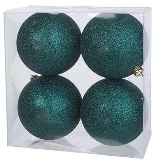 16x Petrol blauwe glitter kerstballen 10 cm kunststof
