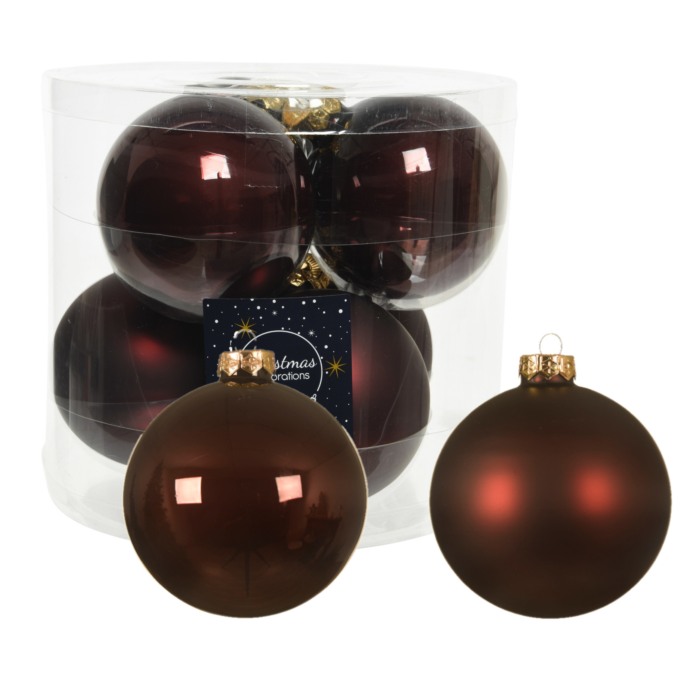 16x stuks glazen kerstballen mahonie bruin 10 cm mat-glans