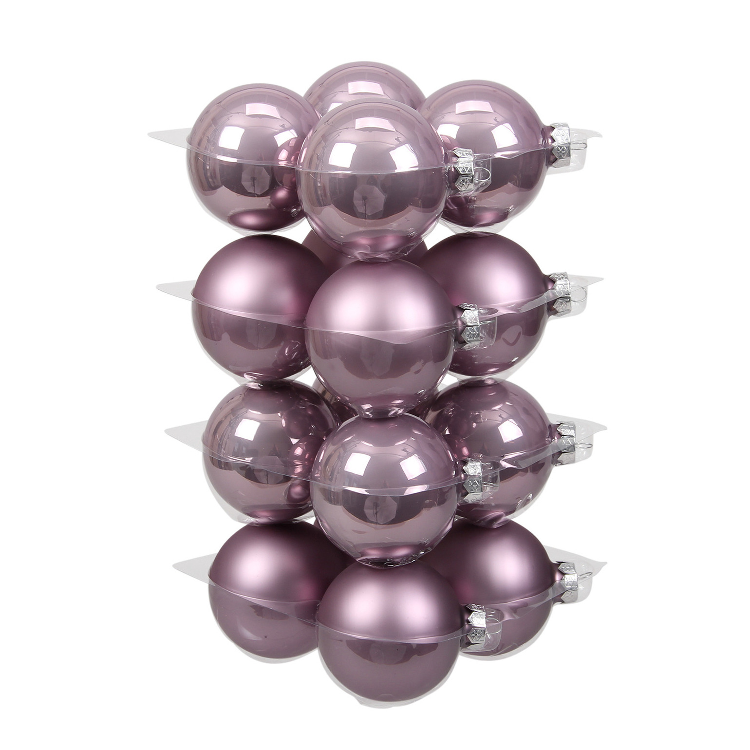 16x stuks glazen kerstballen salie paars (lilac sage) 8 cm mat-glans