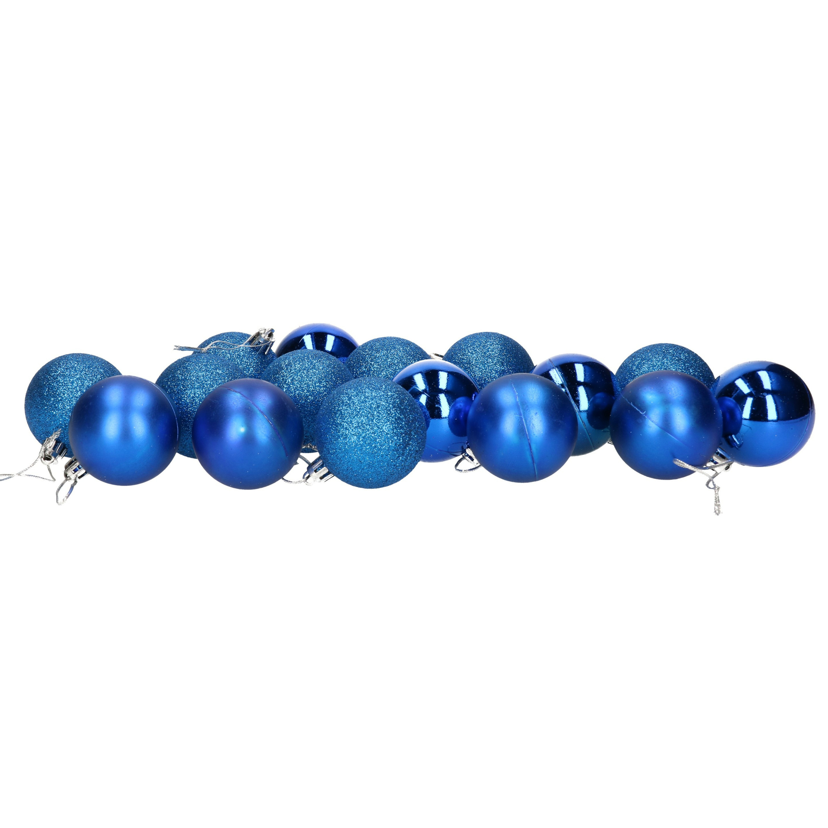 16x stuks kerstballen blauw mix van mat-glans-glitter kunststof 5 cm