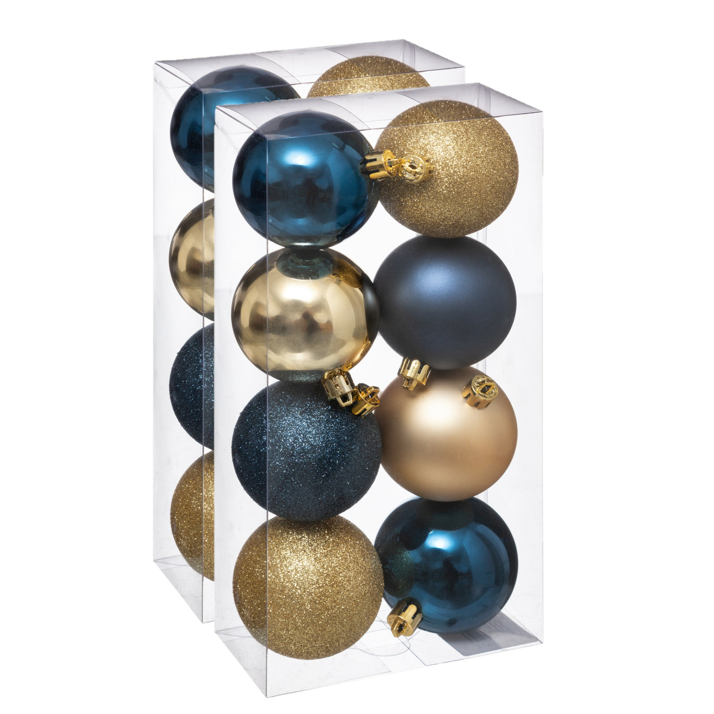 16x stuks kerstballen mix blauw-champagne glans en mat kunststof 7 cm