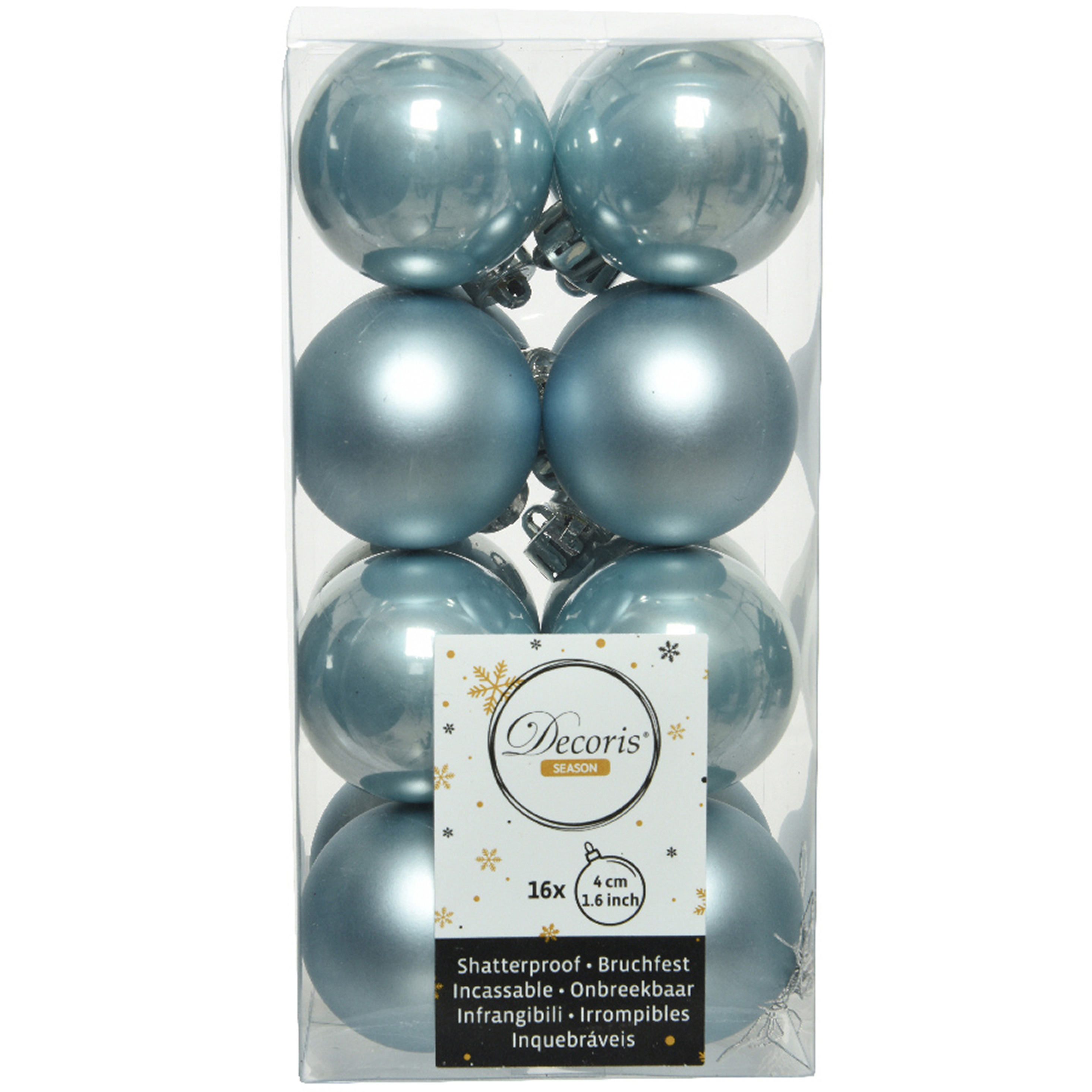 16x stuks kunststof kerstballen lichtblauw 4 cm glans-mat