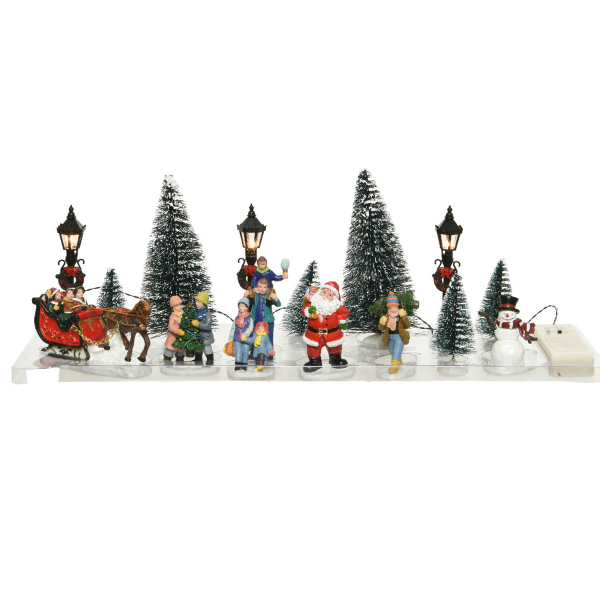 16x stuks Led kerstdorp accessoires figuurtjes-poppetjes en kerstboompje 15cm